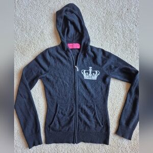 Rare Vintage Juicy Couture Black Crystal Crown Cashmere Hooded Jacket Size P